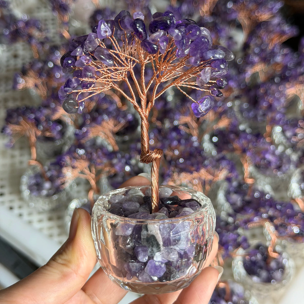 Natural Amethyst Healing Gems Feng Shui Trees Lucky Money Tree Copper Wire Wrapped Crystal Crafts Home Decor  (GoldenCity)