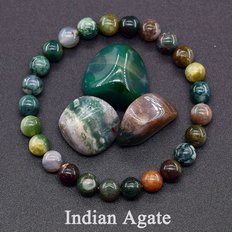 Natural American Picture Stone Bead Bracelet Women Men Amethysts Crystal Quartzs Aquamarines Jades Jewelry Agates Elastic Bangle  (GoldenCity)
