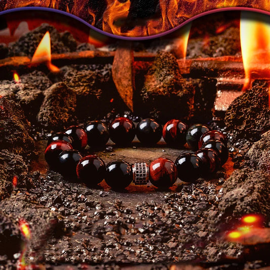 Hell Fire Series 5A Natural Red Yellow Tiger Eye Stone Bead Bracelet Male Female Obisidain Yoga Meditation Reiki Healing Jewelry  (GoldenCity)