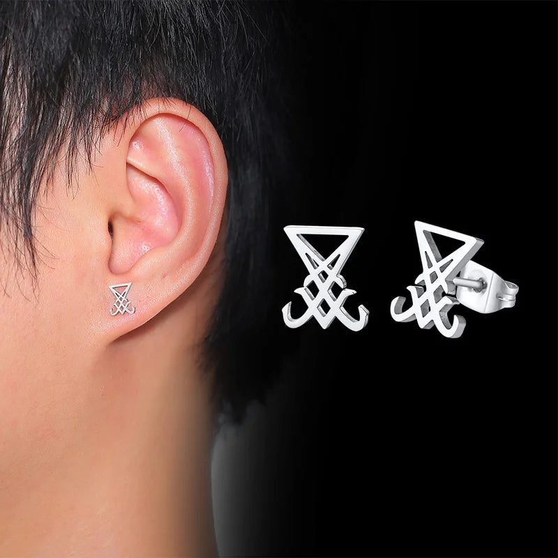 Men Lucifer and Satan Stud Earrings for Women Black and Color Stainless Steel Unisex Jewelry brincos masculinos  (GoldenCity)