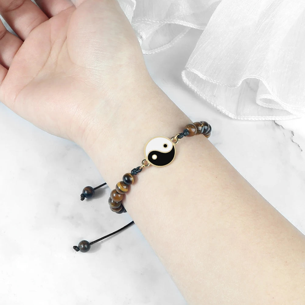 New 6mm Tiger Eye TaiChi Braided Bracelet Women Men YinYang Healing Couple Bangles Chain Adjustable Pulsera Jewelry Gift  (GoldenCity)