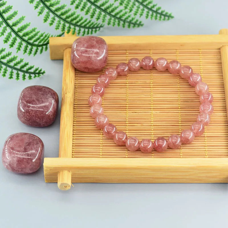 5A Quality Real Natural Brazil Strawberry Crystal Quartz Bead Bracelet Women Purify the Soul Jewelry for Women Healing Pulsera  (GoldenCity)