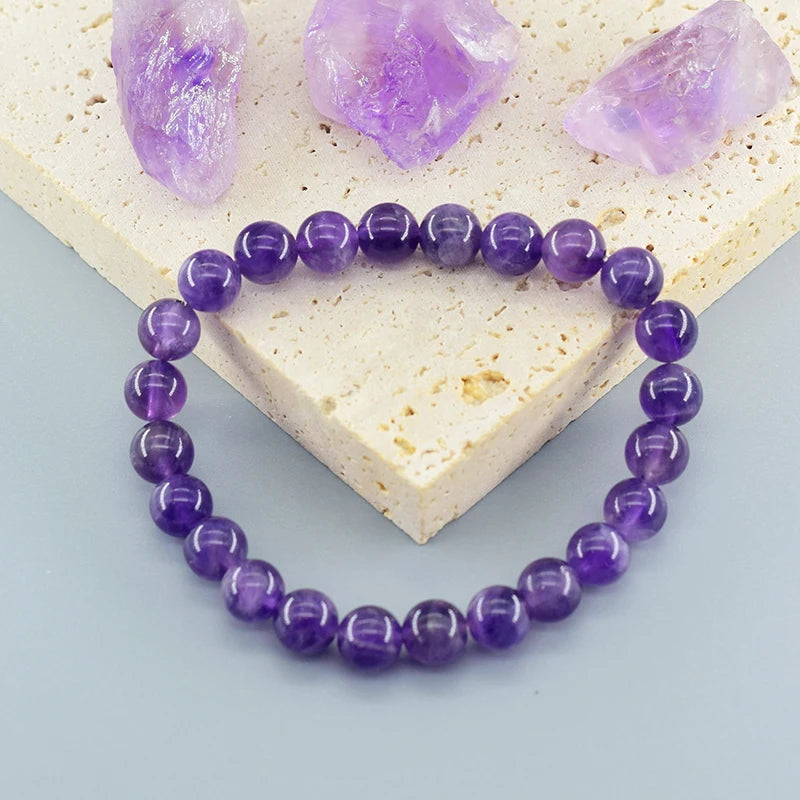 Amethyst Bracelet Made of Real Natural Crystal Beads Body-Purifying Geniune Amethyst Natural Stone Bracelets for Women Pulsera  (GoldenCity)