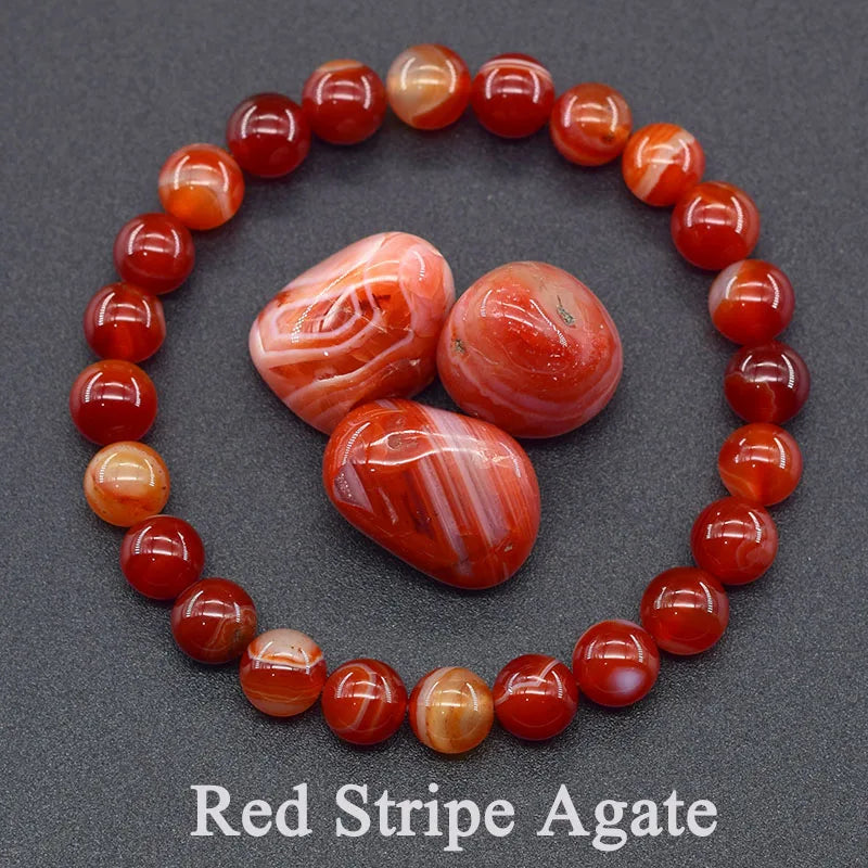 Natural American Picture Stone Bead Bracelet Women Men Amethysts Crystal Quartzs Aquamarines Jades Jewelry Agates Elastic Bangle  (GoldenCity)