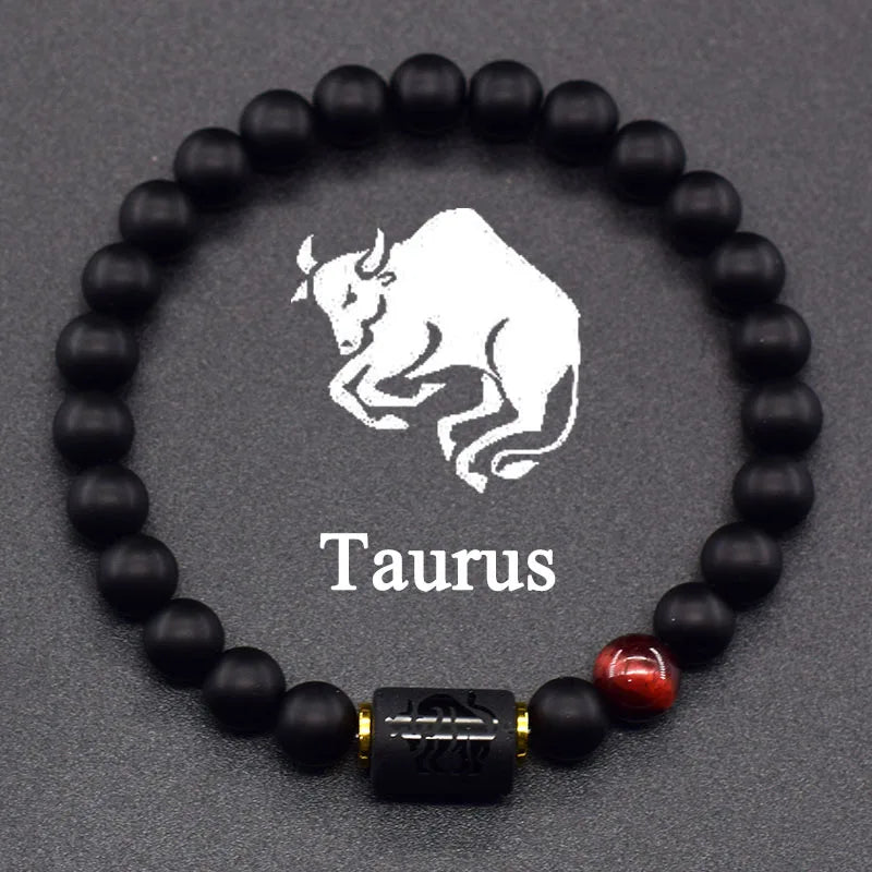 12 Zodiac Constellation Signs Bracelets for Men Women Real Natural Tiger Eye Sparrow Picture Stone Bead Bracelet Leo Taurus Gift  (GoldenCity)