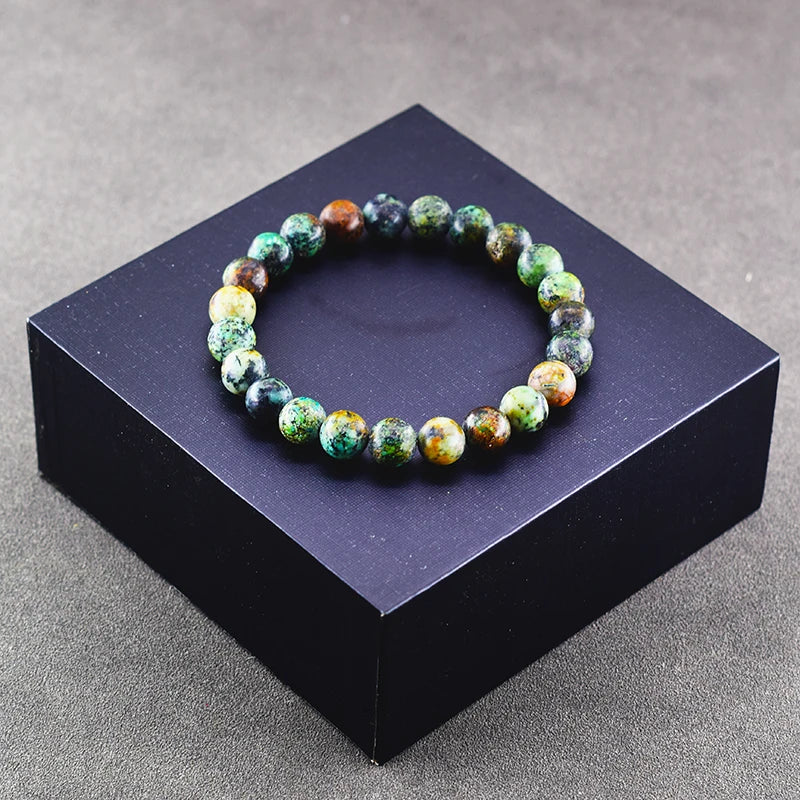 Handmade Real Natural Stone African Stone Beads Bracelet Men Yoga Mala Jewelry Green Moss Agates Beaded Bracelet Gift Wholesale  (GoldenCity)