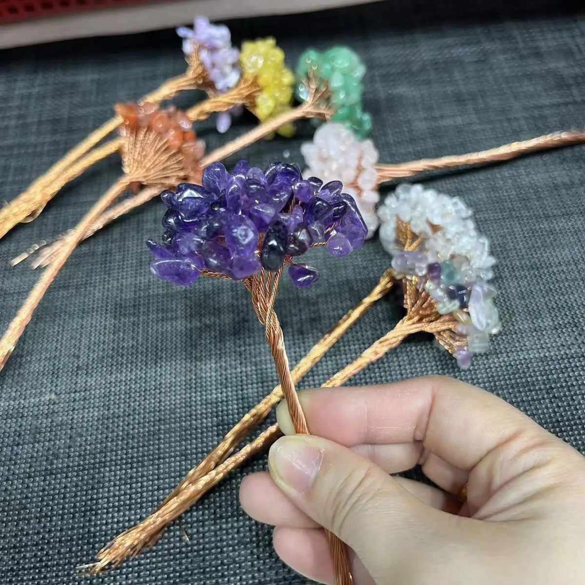Natural Crystal Money Lucky Tree Amethyst Rose quartz Reiki Healing Fengshui Tree For Wealth And DIY Luck Home Decoration  (GoldenCity)