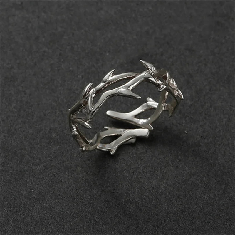 Personality Hollow Branches Ring Adjustable Men Index Finger Accessories Trendy 925 Sterling Silver Ring Male Jewelry  (GoldenCity)