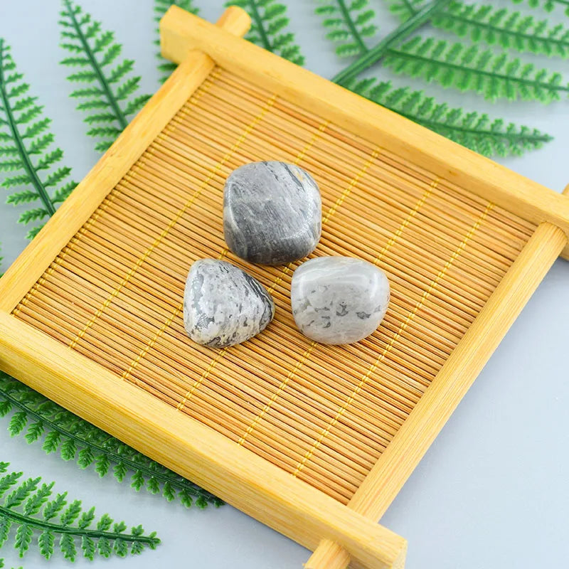 Real Natural Gray Picasso Map Stone Round Beads Stone Beads Bracelet Homme Energy Healing Jewelry for Women Yoga Meditation Gift  (GoldenCity)