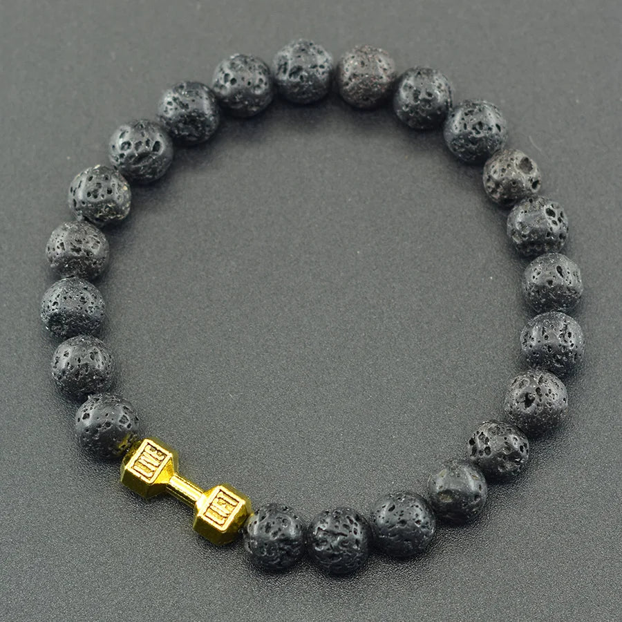 Natural Yellow Tiger Eye Stone Beads Bracelet Men Dumbbell Pendant Accessories Gym Fitness Men Jewelry Gift for Boyfriend Bangle  (GoldenCity)