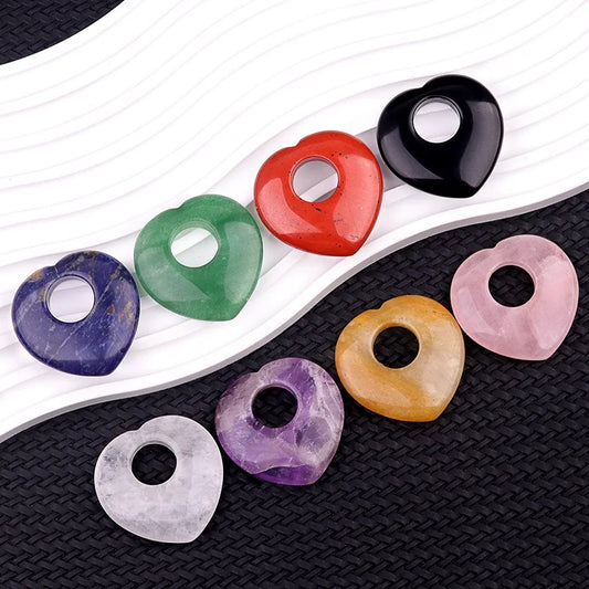1pc 40mm Natural Stone Heart Pendant Amethyst Tiger Eye Pink Crystal Natural Stone for Women Jewelry Gift  (GoldenCity)