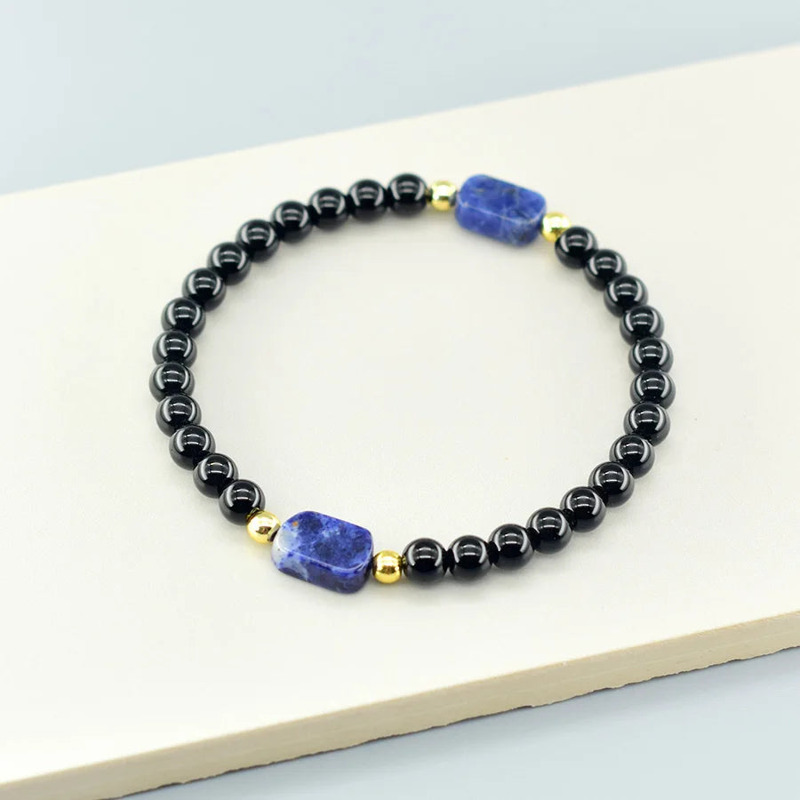 8*12MM Natural Stone Flat Rectangle Aquamarine Bracelet for Women Men Natural Crystal Purfy the Soul Jewelry Gift for Girfriend  (GoldenCity)