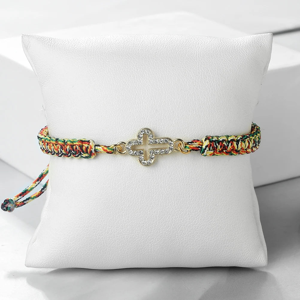 High Quality Crystal Hollow Cross Braided Bracelet Prayer Healing Bangle&Pulsera Chain Women Yoga Jewelry Gift  (GoldenCity)