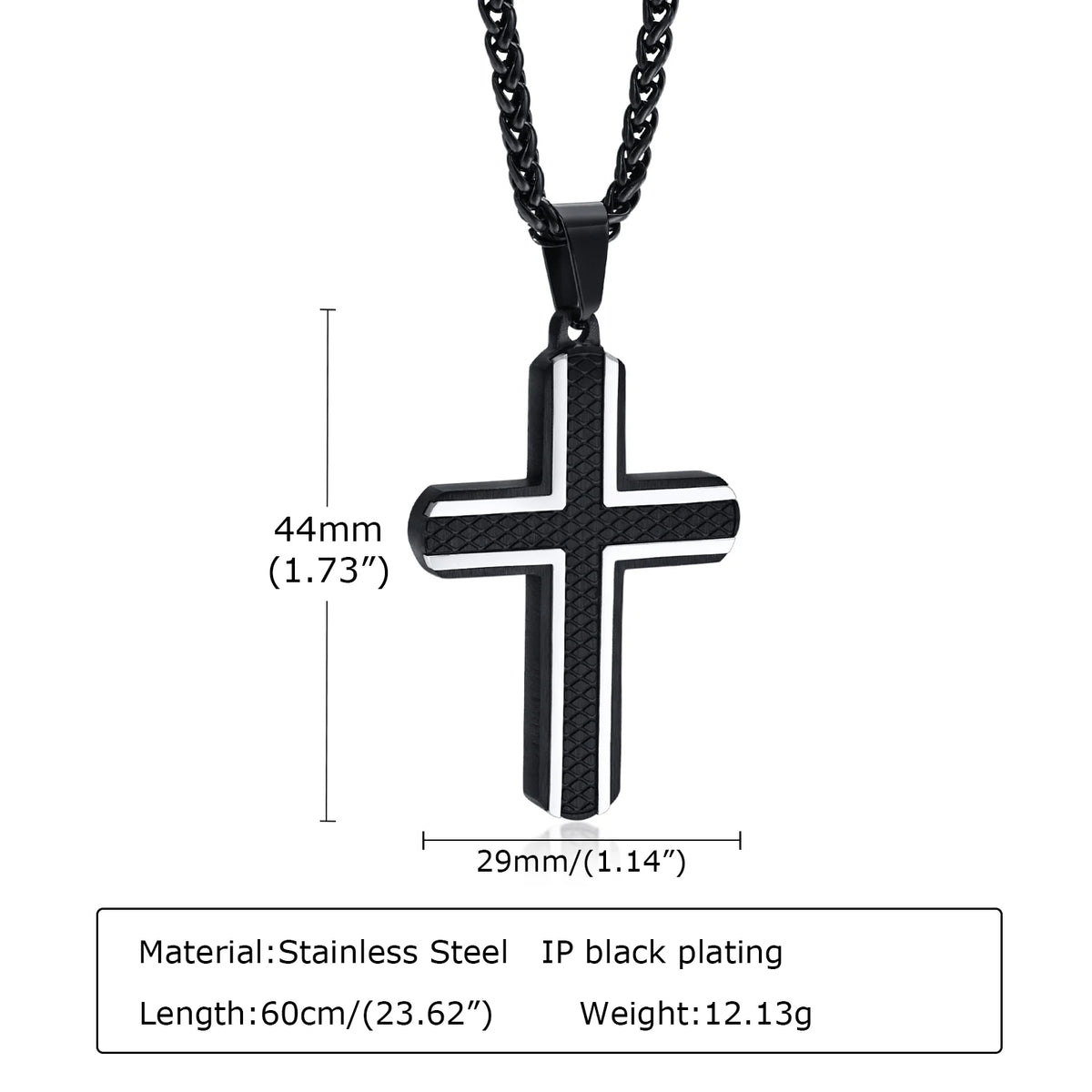 Cross Necklaces for Men, Blue Black Rhombus Stainless Steel with 60cm Wheat Chain, Stylish Cool Christ Jesus Faith Jewelry  (GoldenCity)