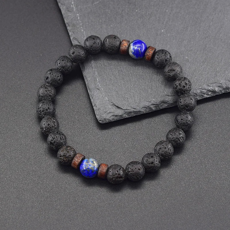 Real 5A Natural Lapis Lazuli Stone Beads Bracelet Homme Volcanic Lava Elastic High Quality Energy Healing Jewelry for Women Gift  (GoldenCity)
