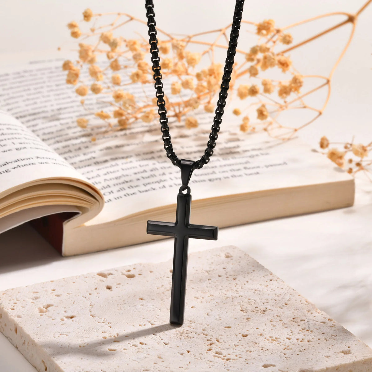 Simple Mens Cross Pendant Necklaces, Classic Stainless Steel Plain Cross Collar Necklaces  (GoldenCity)