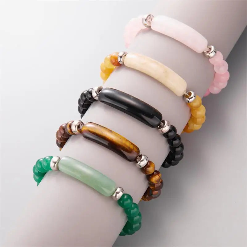 Bridge bracelet Natural Stone Crystal Druzy Rose Quartz Amethyst Gemstone Beaded Beads Bracelet for Women Girls Jewelry Gifts  (GoldenCity)