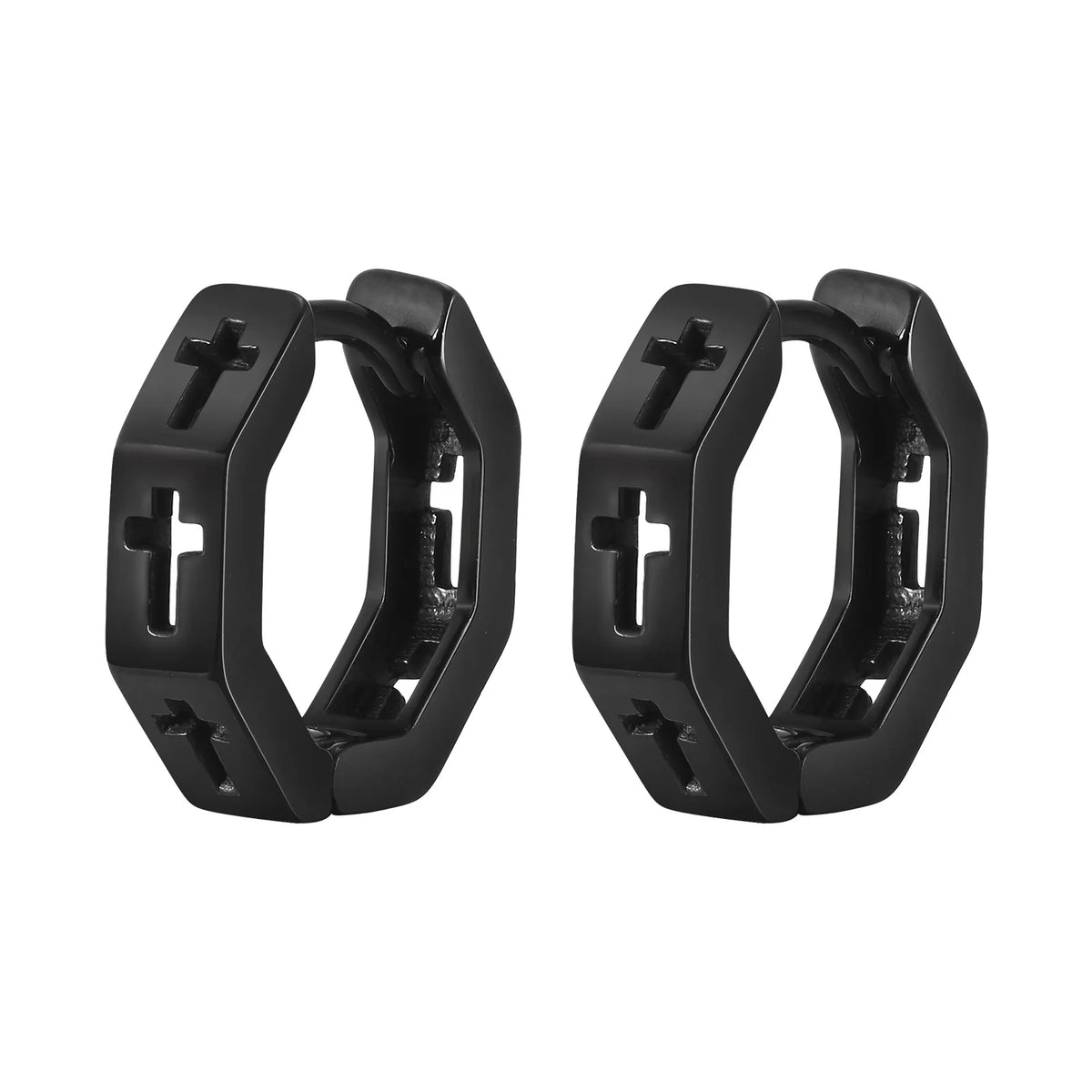 Anti Allergy Stainless Steel Hoop Earrings for Men Boys, Hollow Cross Huggies, Geometric Octagon Ear Jewelry  (GoldenCity)