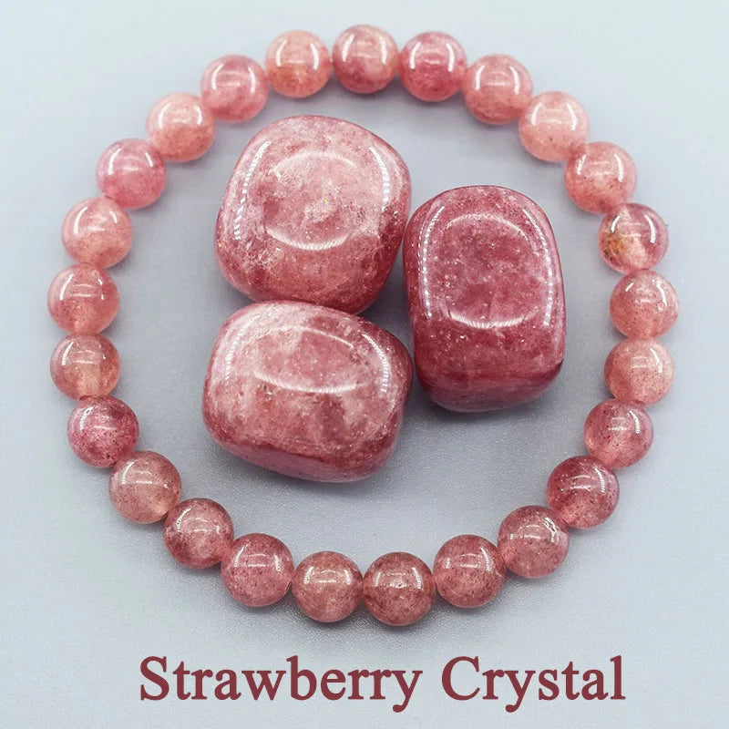 5A Quality Real Natural Brazil Strawberry Crystal Quartz Bead Bracelet Women Purify the Soul Jewelry for Women Healing Pulsera  (GoldenCity)