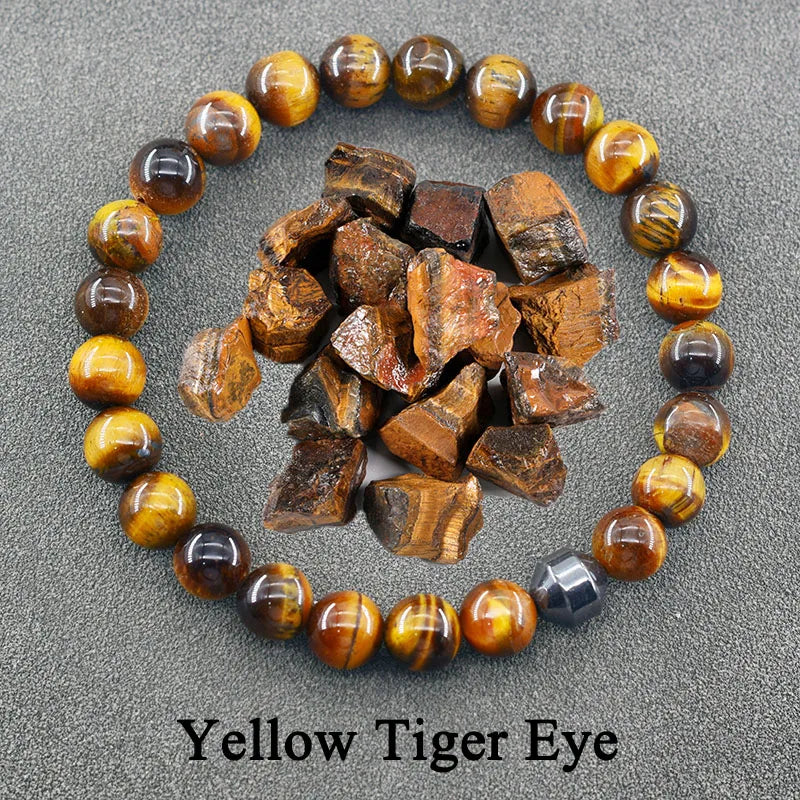 Genuine Natural Stone Bracelet Man Women Labradorite Red Tiger Eye Stone Bead Jewelry Hematite Cylinder Wristband Gift Wholesale  (GoldenCity)