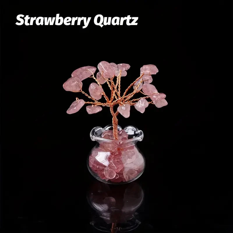 Natural Gemstone Mini Crystal Tree Bonsai Natural Stone Tabletop Decor,Home Office Luck Tree Home Ornaments  (GoldenCity)
