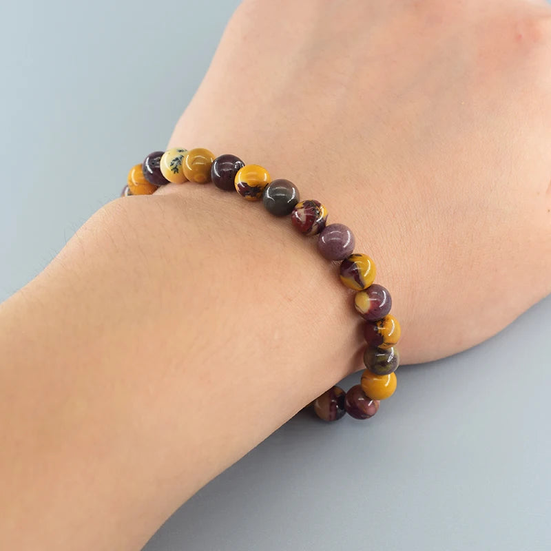 Natural Stone Mookaite Egg Yolk Round Bead Man Bracelet for Women Real Yolk Stone Bracelet Couple Jewelry Gift Pulsera Wholesale  (GoldenCity)