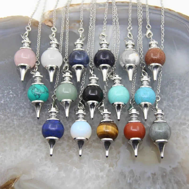 Reiki Healing Chakra Pendulum Pendants Lucky Crystal Quartz Stone Pendulum Pendant With Silvery Ball Chain Hypnosis For Necklace  (GoldenCity)