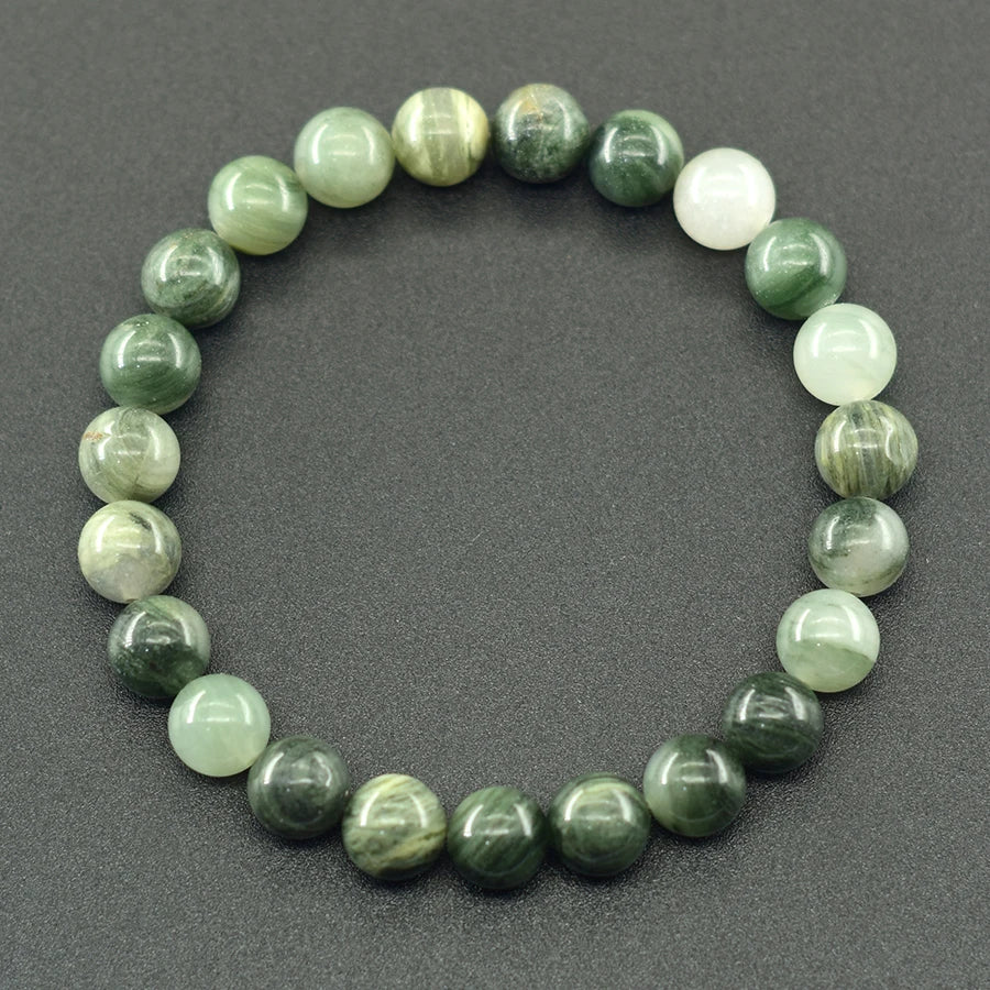 Natural Smaragdite Stone Beads Bracelet Men Natural Crystal Agate Beads Jewelry for Women Stay Calm to Solve Problem Bangle  (GoldenCity)