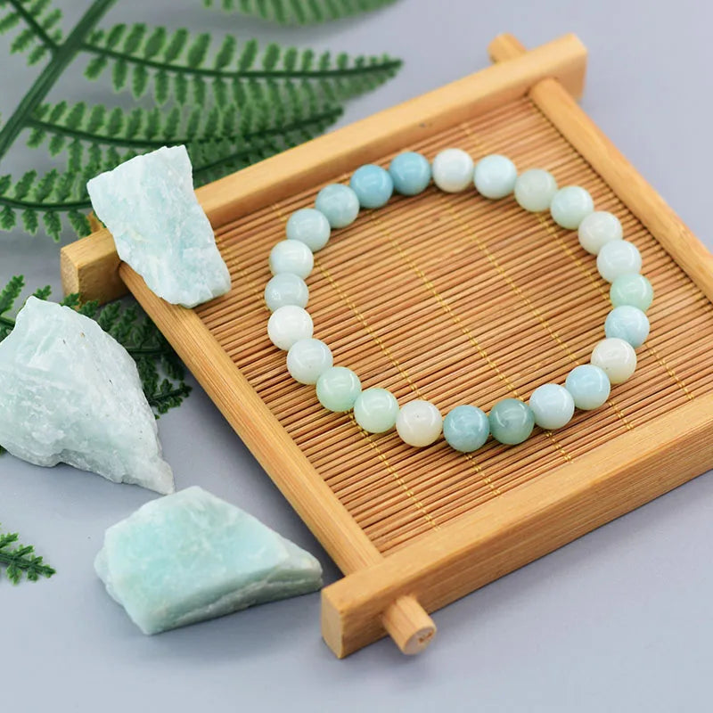 Natural Amazonite Beads Bracelets Men Women Original Stone Handmade Bracelet Yoga Meditation Purify the Soul Couple Jewelry Gift  (GoldenCity)