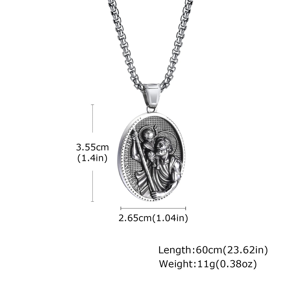 Stainless Steel Necklaces For Men Women Saint Christopher Elliptical Tag Black Pendant Classic Faith Jewelry Gifts  (GoldenCity)
