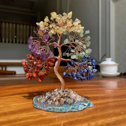 Vintage Gemstone Bonsai Tree with Mixed Crystal Stones Chakra Healing Feng Shui Decorative Tree Positive Energy Crystal Tree  (GoldenCity)