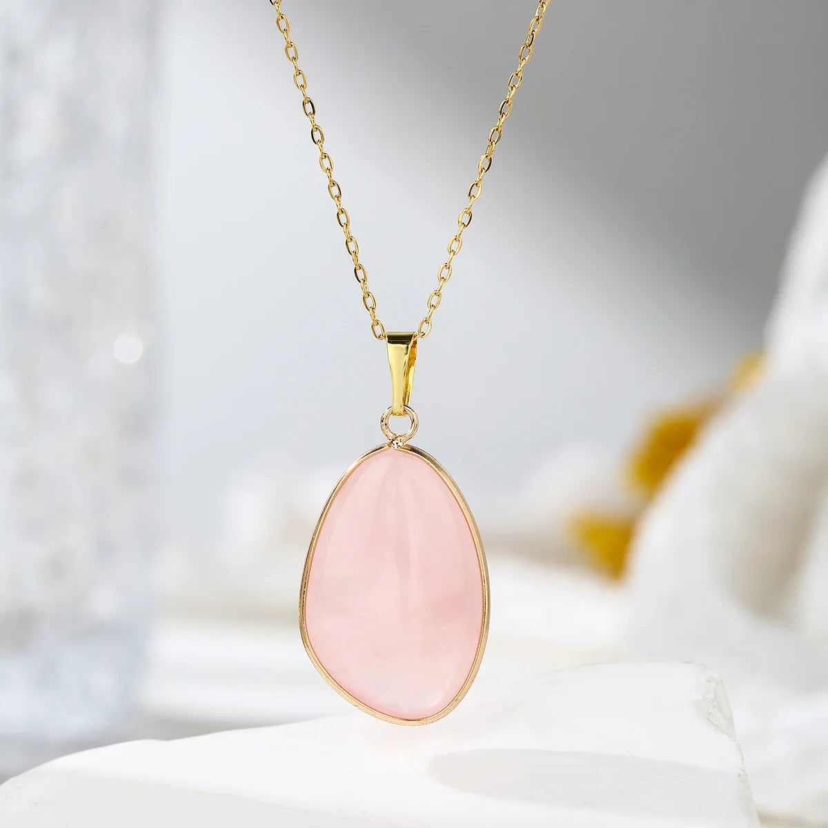 1pc Natural Stone Irregular Pendant Necklace Pink Crystal Amethyst Tiger Eye Necklace Pendant for Women Couple Jewelry Gift  (GoldenCity)