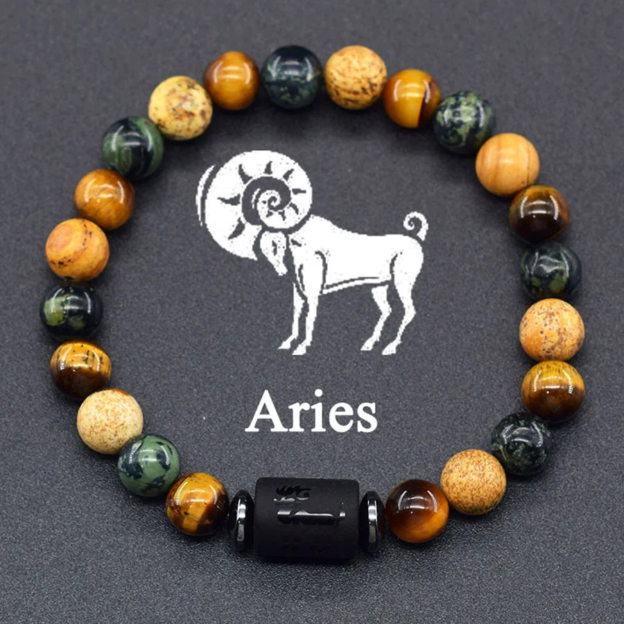 12 Zodiac Sign Bracelet Homme Constellation Bracelet for Men Aries Virgo Leo Libra Charm Bangle Women Friendship Jewelry on Hand  (GoldenCity)