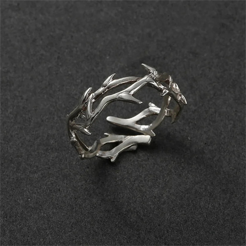 Personality Hollow Branches Ring Adjustable Men Index Finger Accessories Trendy 925 Sterling Silver Ring Male Jewelry  (GoldenCity)