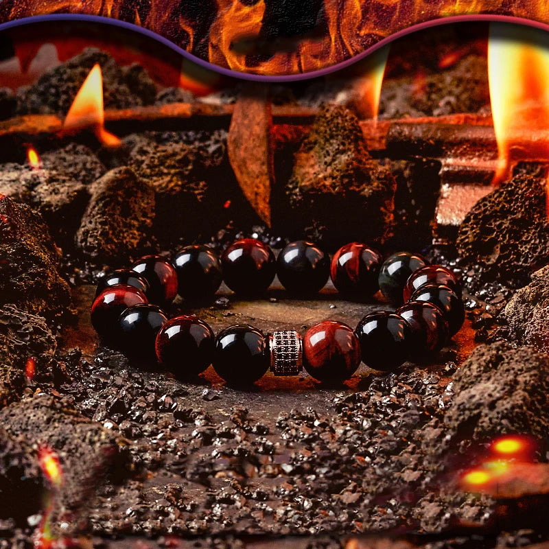 Hell Fire Series 5A Natural Red Yellow Tiger Eye Stone Bead Bracelet Male Female Obisidain Yoga Meditation Reiki Healing Jewelry  (GoldenCity)