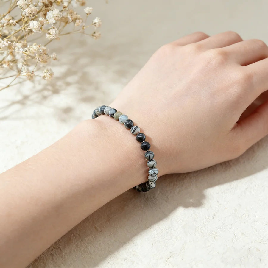 Chakra Beads Energy Bracelet Natural Black Network Round Onyx Stone Stretch Bracelet Bangles for Women Men Handmade Yoga Jewelry  (GoldenCity)