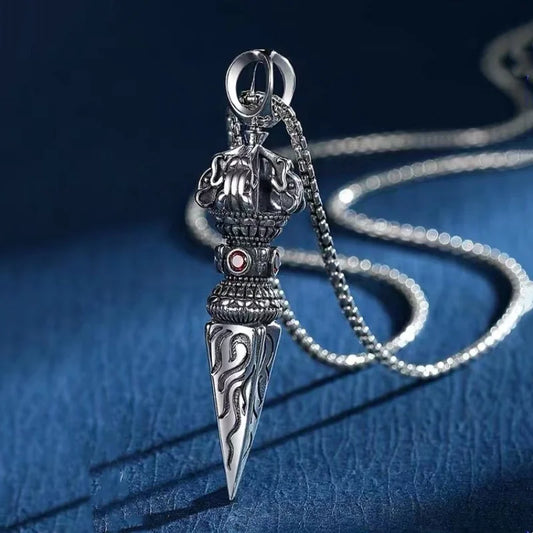 Retro Subduing Demon Pestle Pendant Necklace Male Jewelry Tide Amulet 925 Silver Chain Necklace For Men Personality Accessories  (GoldenCity)