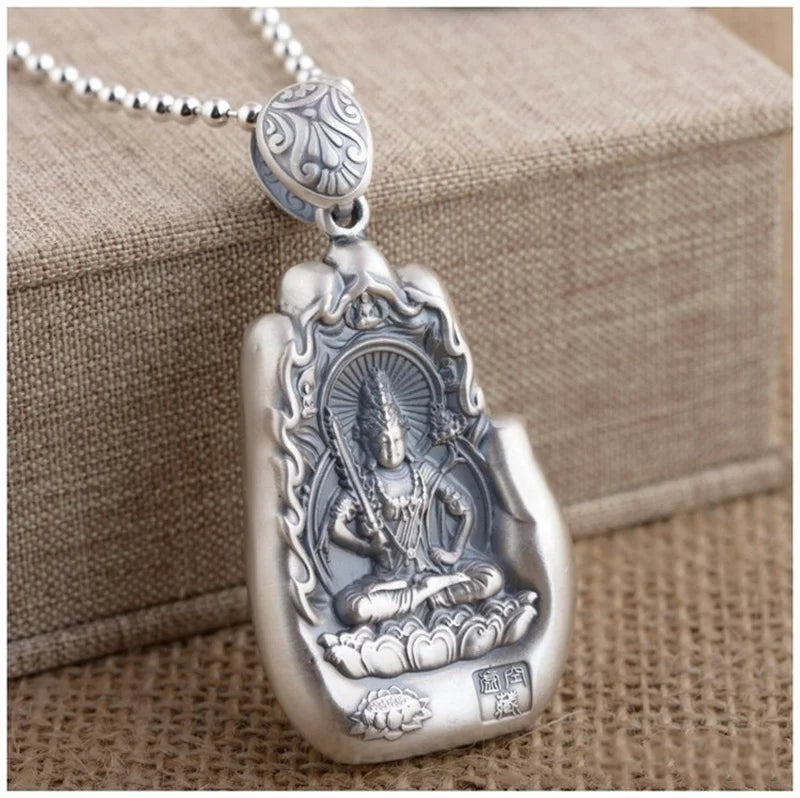 Retro Eight Patronus Buddha Pendant Necklace For Men Jewelry Ethnic Trendy Silver 925 Chain Necklace Male Party Accessories Gift  (GoldenCity)
