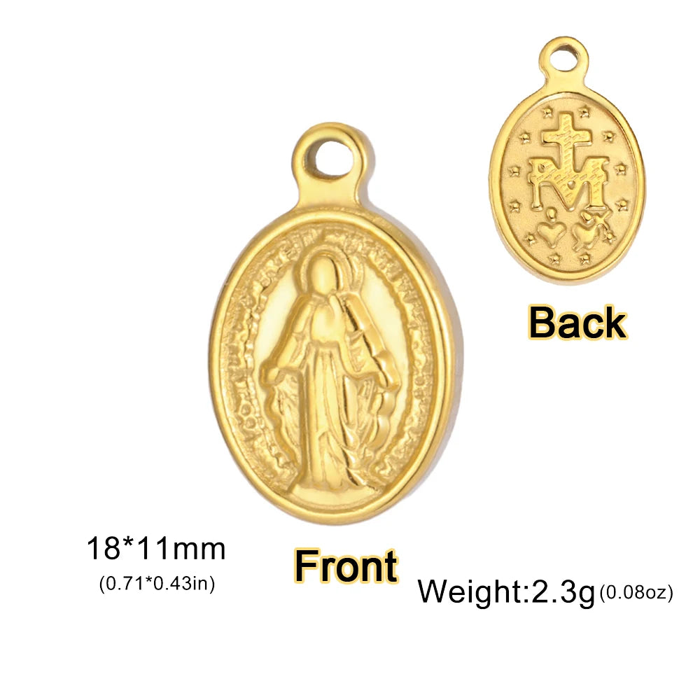 1pc Witch Knot Virgin Mary Stainless Steel Pendant Double Protection Amulet Necklace Bracelet Jewelry Making Accessories  (GoldenCity)