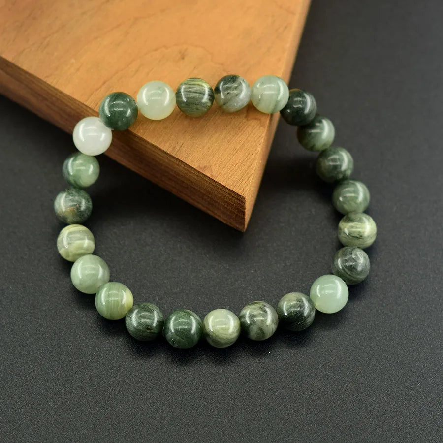 Natural Smaragdite Stone Beads Bracelet Men Natural Crystal Agate Beads Jewelry for Women Stay Calm to Solve Problem Bangle  (GoldenCity)