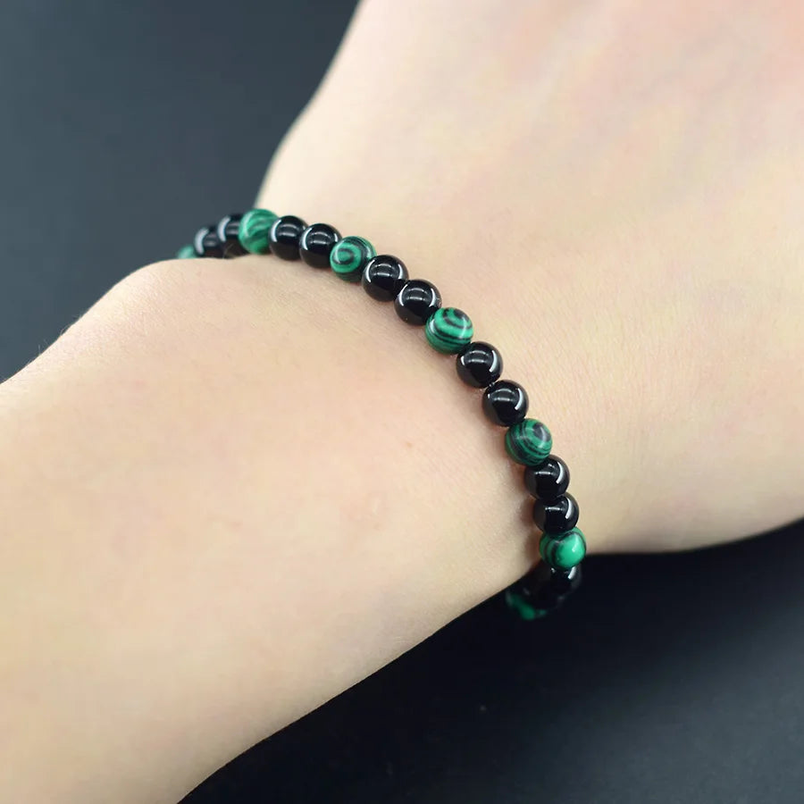 6mm Natural Green Malachite Stone Bracelet Women Black Tourmaline Beads Bracelet Meditation Jewelry 1 Dollar Items Free Shipping  (GoldenCity)