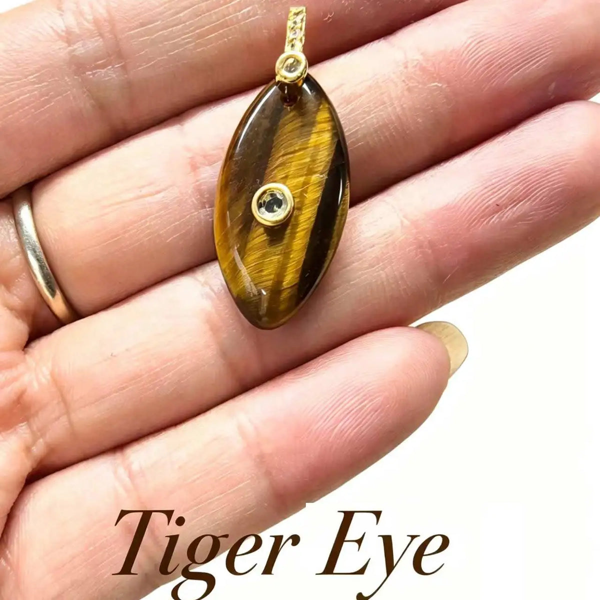 1pc Natural Stone Pendant Amethyst Tiger Eye Oval Water Drop Inlaid Zircon Charms Pendant DIY Necklace Bracelet Accessories  (GoldenCity)