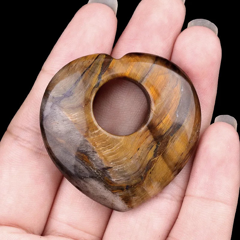 1pc 40mm Natural Stone Heart Pendant Amethyst Tiger Eye Pink Crystal Natural Stone for Women Jewelry Gift  (GoldenCity)