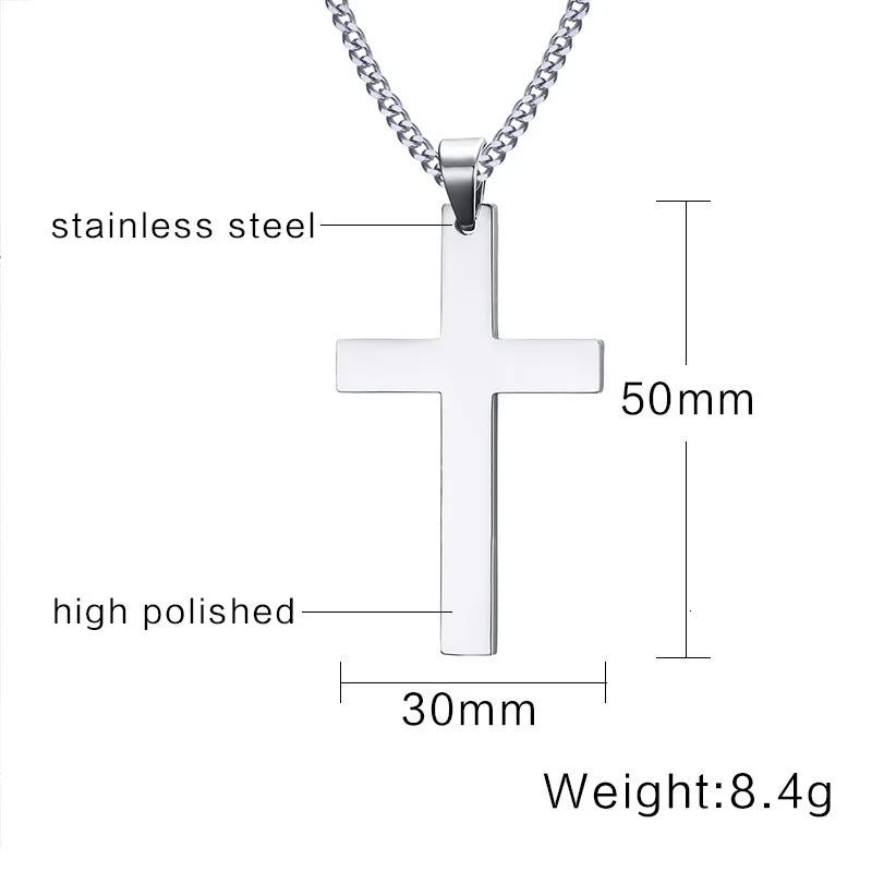 Philippians 4:13 Simple Cross Pendant for Men Necklace Stainless Steel Casual Religious Faith Jewelry Male Bijoux 24" Chain  (GoldenCity)