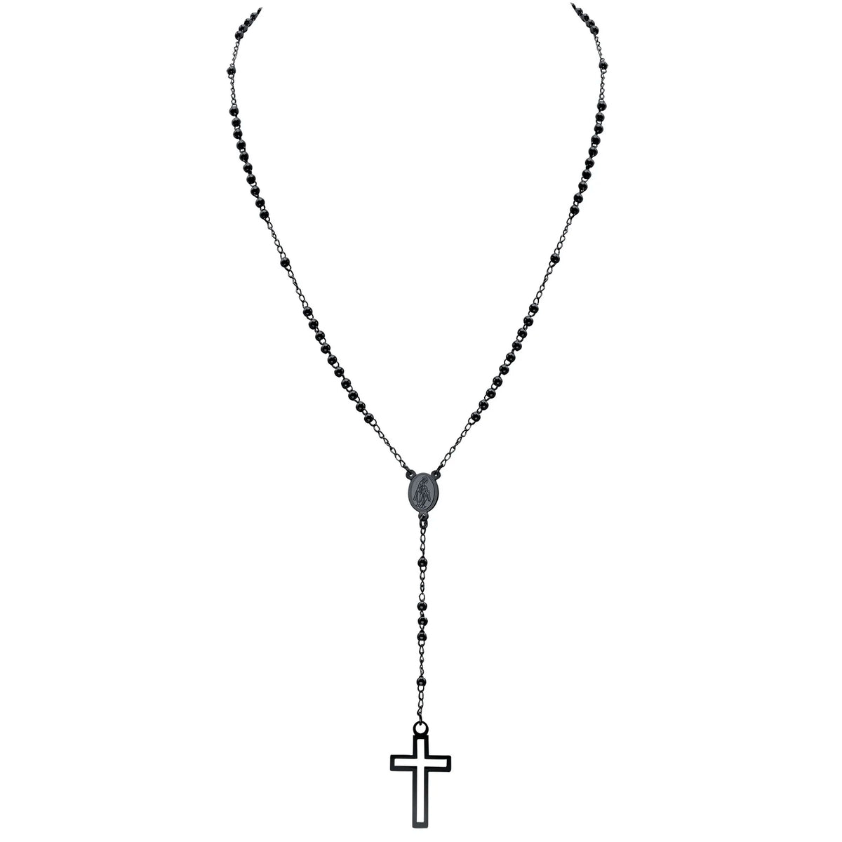 Cross Rosary Necklaces for Women, Hollow Cross Maria Pendant, Stainless Steel Christ Jesus Prayer Jewelry  (GoldenCity)