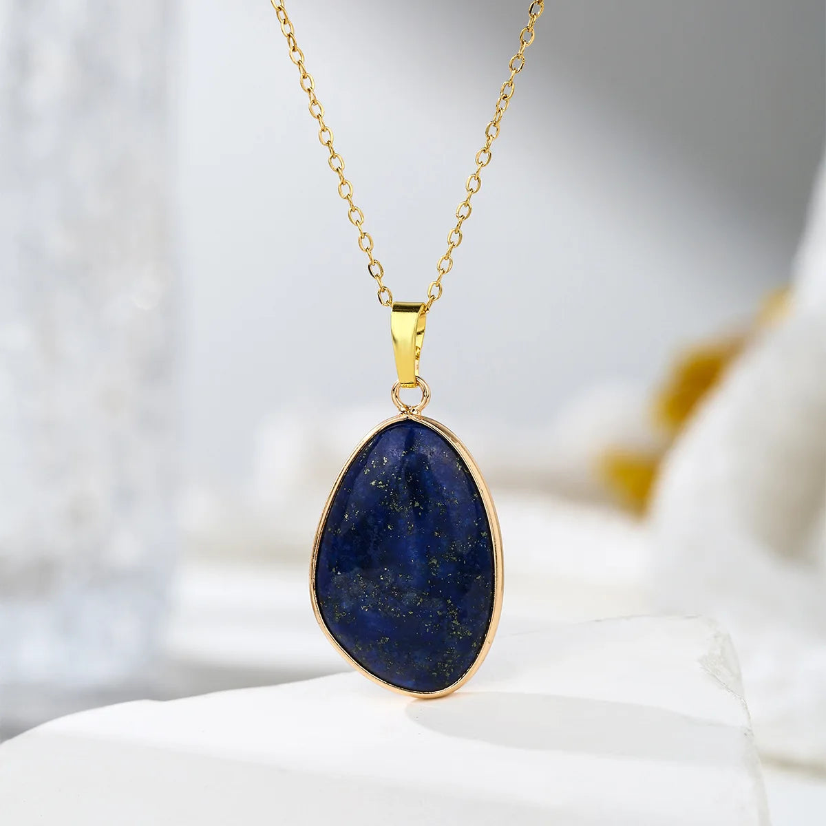 1pc Natural Stone Irregular Pendant Necklace Pink Crystal Amethyst Tiger Eye Necklace Pendant for Women Couple Jewelry Gift  (GoldenCity)