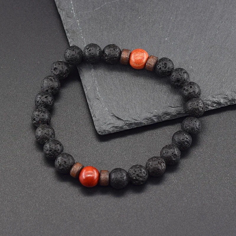 Natural Red Jasper Beads Stone Bracelet Women Natural Volcanic Lava Beads Jewelry for Men Yoga Meditation Energy Healing Gift  (GoldenCity)