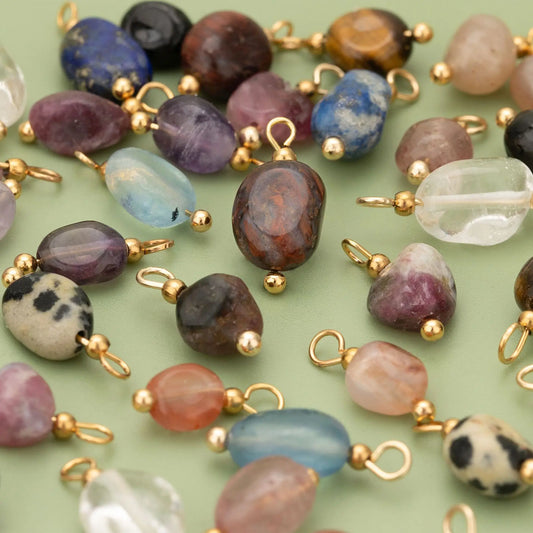 10pcs High Quality Handmade Golden Plated Natural Stones Charms Pendants Diy Jewelry Accessories  (GoldenCity)
