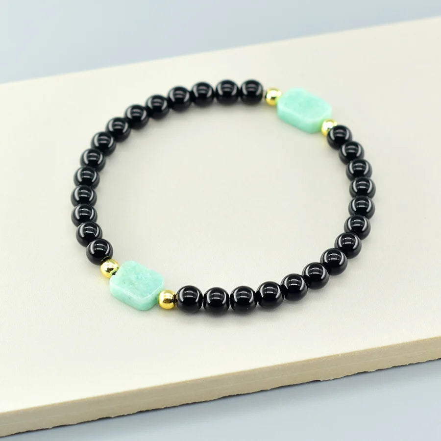 8*12MM Natural Stone Flat Rectangle Aquamarine Bracelet for Women Men Natural Crystal Purfy the Soul Jewelry Gift for Girfriend  (GoldenCity)