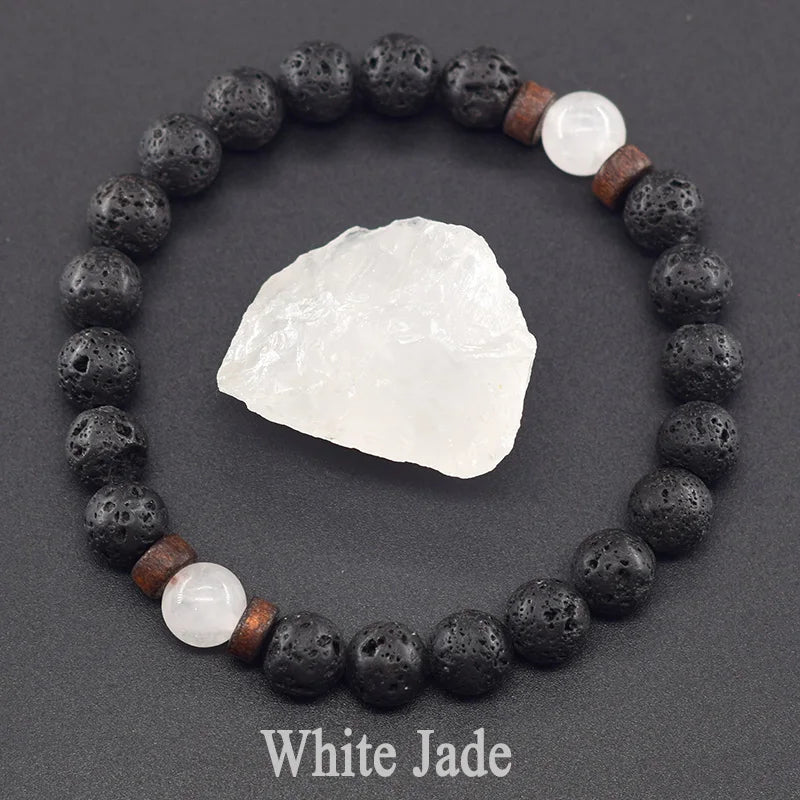8mm Black Volcanic Beads Bracelet Men Natural Amehyst Crystal Bracelet for Women Body-Purfying Genuine Amethyst Natural Pulsera  (GoldenCity)